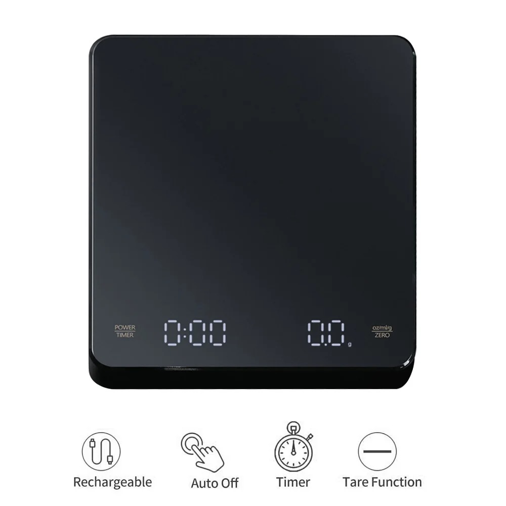 Kitchen Timer Digital - デジタルコーヒースケール タイマー付き LEDスクリーン エスプレッソ USB 3kg
