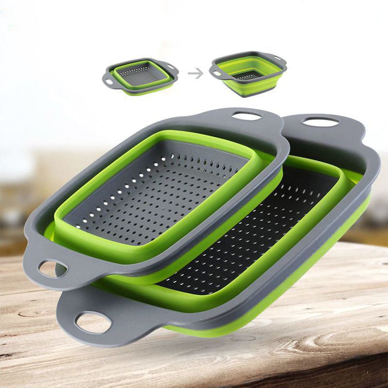 Kitchen Gadgets Dropshipping - LMETJMA 正方形折りたたみザルシリコーンキッチン折りたたみザル食品野菜果物ストレーナー水切り JT39