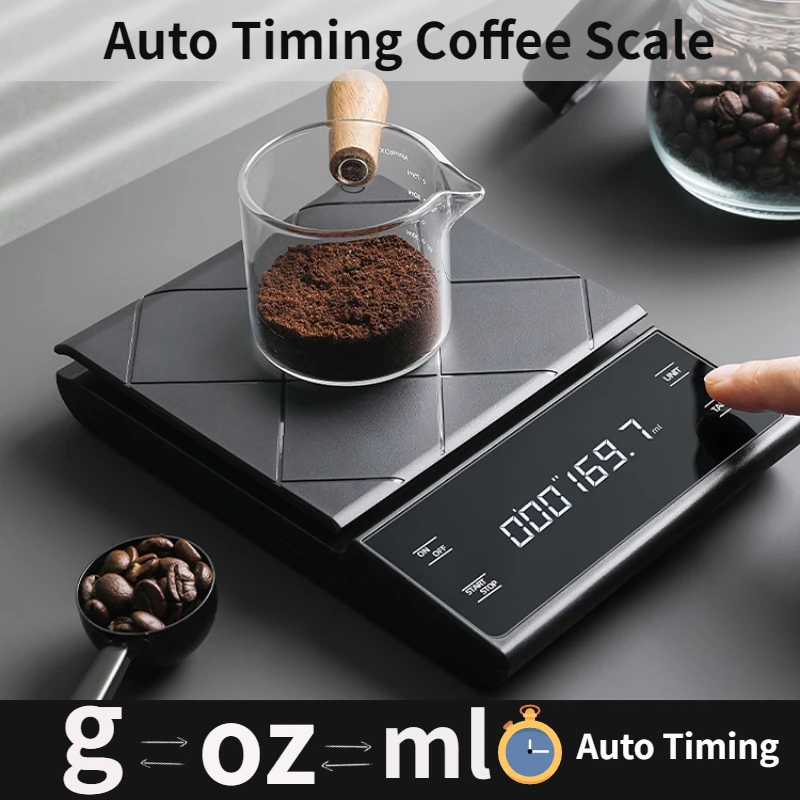 Kitchen Timer Digital - USB充電式キッチンコーヒー計量スケール、タイマー付きLEDデジタルoz/Ib/g電子スケール、家庭用キッチン食品スケール