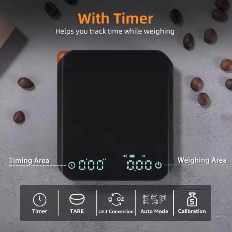 Kitchen Timer Digital - キッチンミニコーヒー計量器 タイマー付き 2kg/0.1g 高精度スケール 充電式デジタルキッチンスケール エスプレッソやドリップコーヒー用