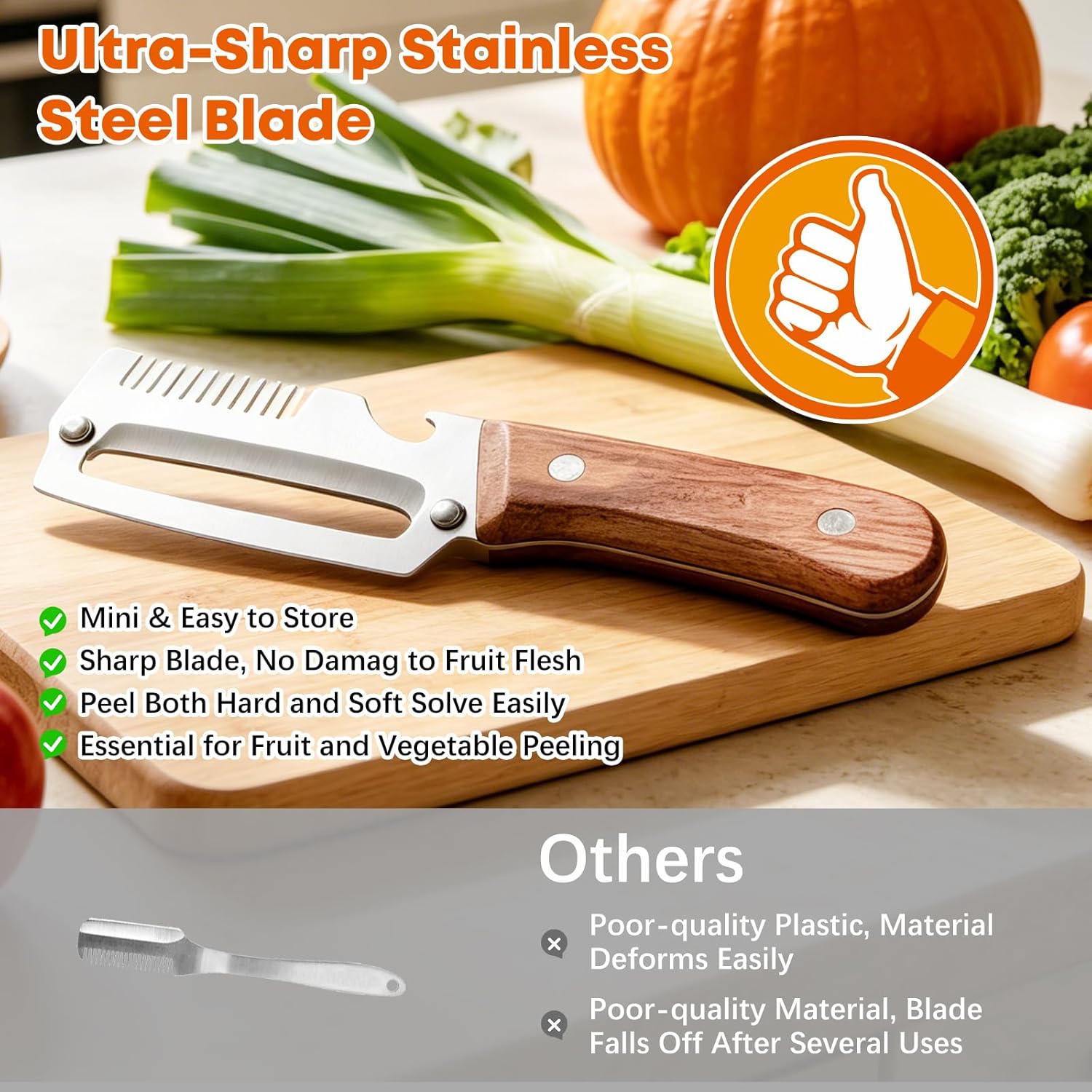 多機能野菜ピーラー ステンレス製 木製ハンドル付き フルーツ - Kitchen Gadgets Dropshipping のレビューと価格