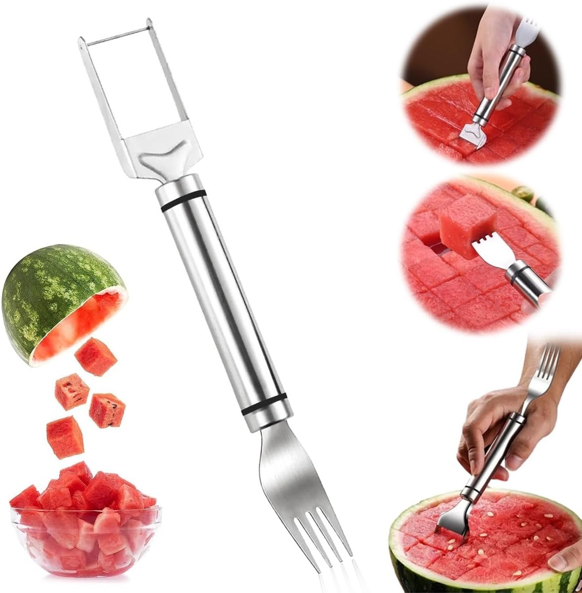 2-in-1ステンレス製フルーツカッター、スイカフォークスラ - Kitchen Gadgets Home Party のレビューと価格