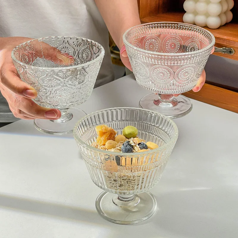 ヴィンテージレリーフフラワーガラスカップ ホームアイスクリー - Kitchen Gadgets Vintage のレビューと価格