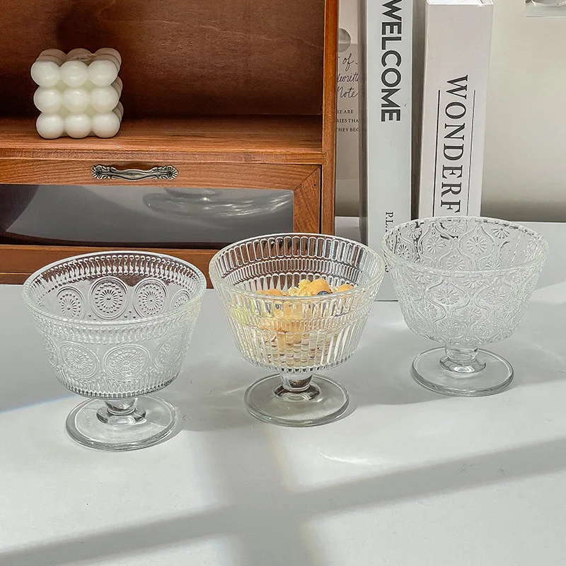 ヴィンテージレリーフフラワーガラスカップ ホームアイスクリー - Kitchen Gadgets Vintage のレビューと価格